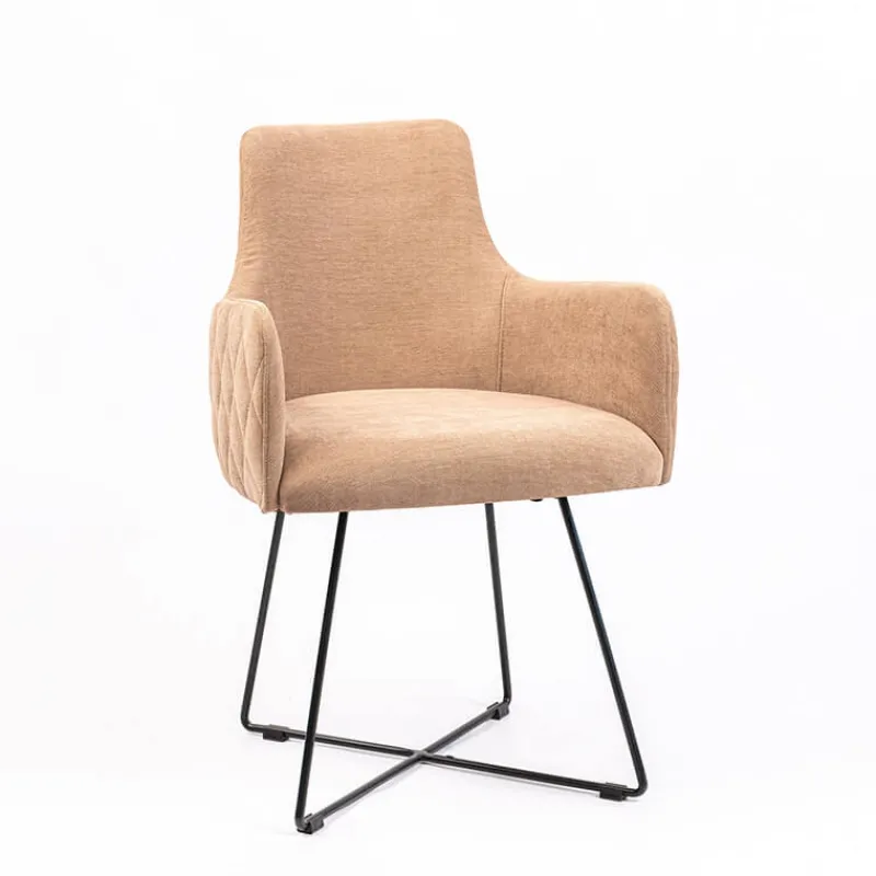 Sessio Anders diamant Fauteuil design en tissu dos matelassé et pieds métal* Chaise Salon|Chaise De Salle à Manger