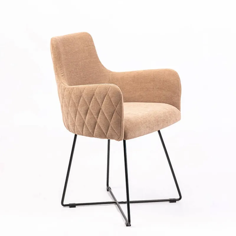 Sessio Anders diamant Fauteuil design en tissu dos matelassé et pieds métal* Chaise Salon|Chaise De Salle à Manger