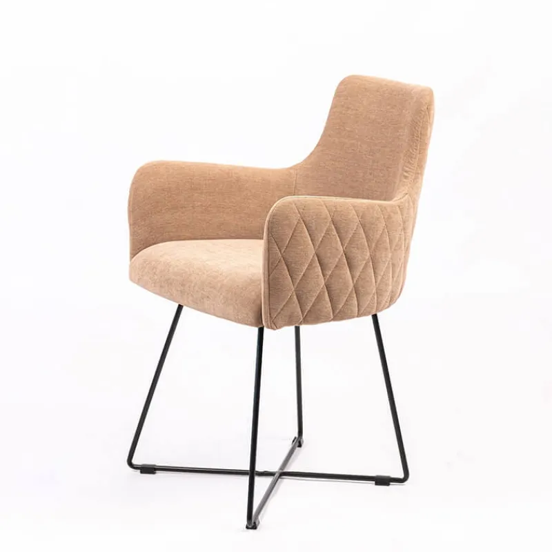 Sessio Anders diamant Fauteuil design en tissu dos matelassé et pieds métal* Chaise Salon|Chaise De Salle à Manger