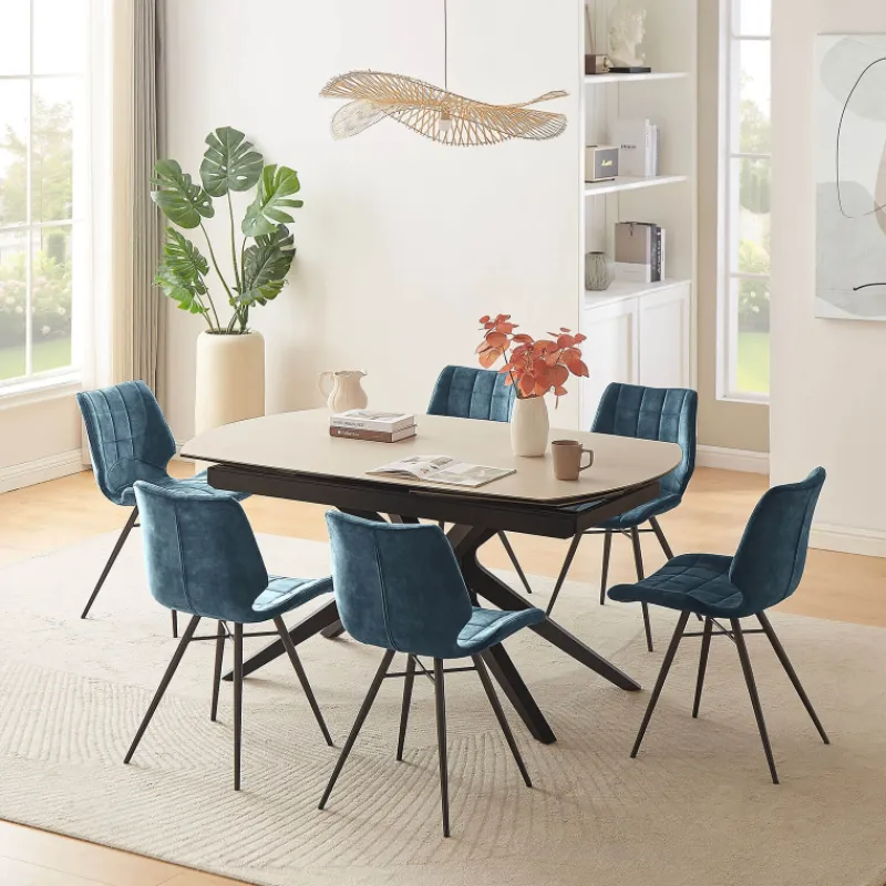 AngèleTable moderne extensible en céramique pieds métal* Table De Salle à Manger