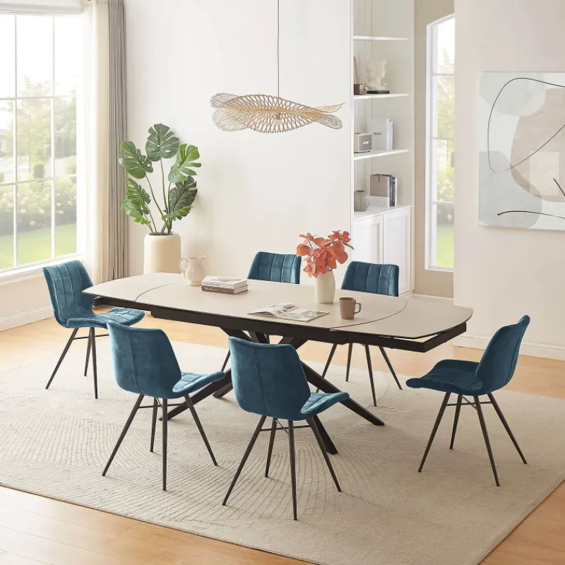 AngèleTable moderne extensible en céramique pieds métal* Table De Salle à Manger