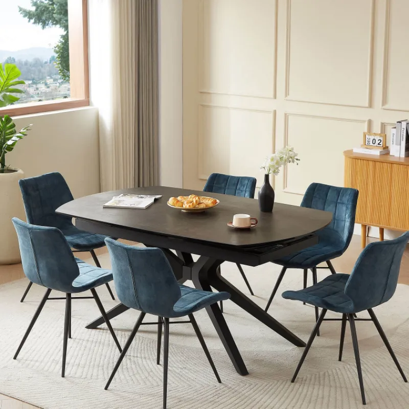AngèleTable moderne extensible en céramique pieds métal* Table De Salle à Manger