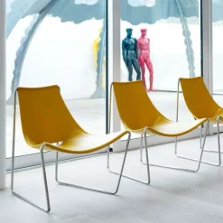Midj Apelle ® Chaise transat design en croûte de cuir et métal* Chaise Salon|Chaise Pour Chambre