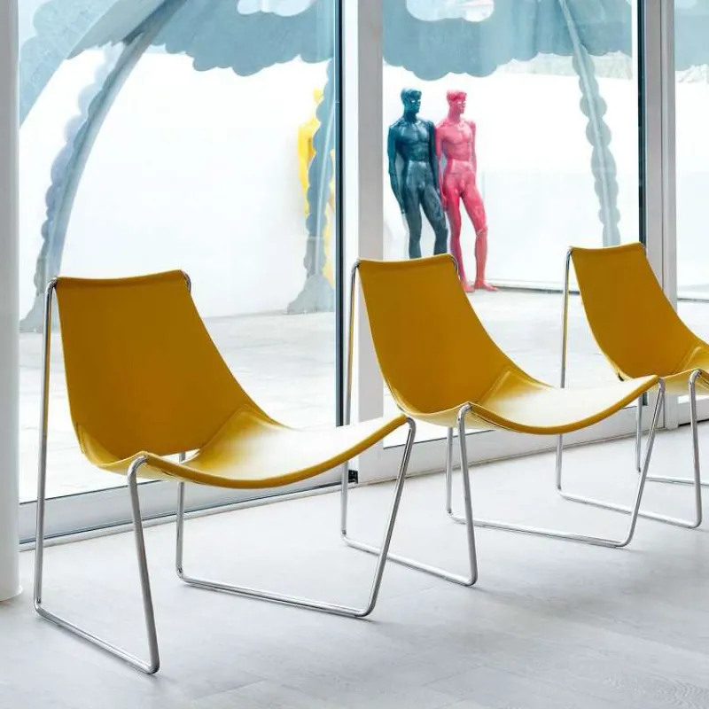 Midj Apelle ® Chaise transat design en croûte de cuir et métal* Chaise Salon|Chaise Pour Chambre