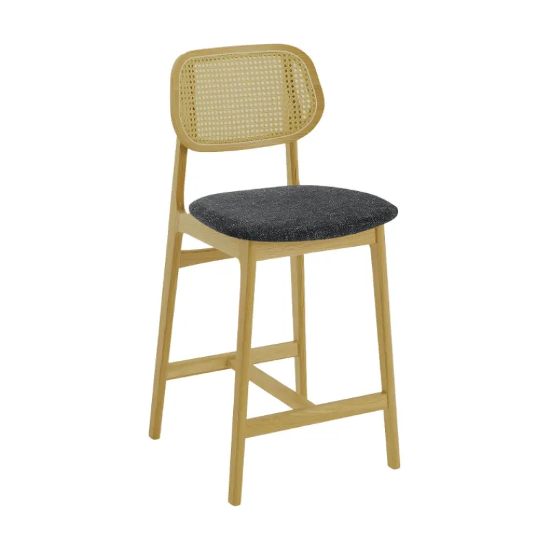 AugustinTabouret snack avec dossier en cannage et assise en tissu* Tabouret Snack (assise +/- 65 Cm)|Tabouret De Bar (assise +/- 80 Cm)