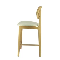AugustinTabouret snack avec dossier en cannage et assise en tissu* Tabouret Snack (assise +/- 65 Cm)|Tabouret De Bar (assise +/- 80 Cm)