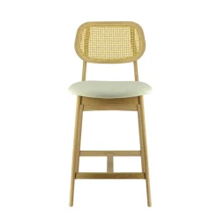 AugustinTabouret snack avec dossier en cannage et assise en tissu* Tabouret Snack (assise +/- 65 Cm)|Tabouret De Bar (assise +/- 80 Cm)