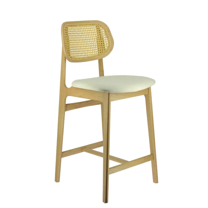 AugustinTabouret snack avec dossier en cannage et assise en tissu* Tabouret Snack (assise +/- 65 Cm)|Tabouret De Bar (assise +/- 80 Cm)