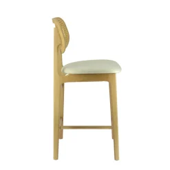 AugustinTabouret snack avec dossier en cannage et assise en tissu* Tabouret Snack (assise +/- 65 Cm)|Tabouret De Bar (assise +/- 80 Cm)