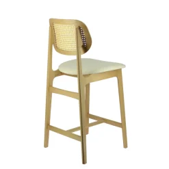 AugustinTabouret snack avec dossier en cannage et assise en tissu* Tabouret Snack (assise +/- 65 Cm)|Tabouret De Bar (assise +/- 80 Cm)