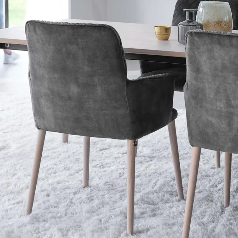 Mobitec Aura ® Chaise avec accoudoirs style cocooning en tissu et pieds bois* Chaise De Salle à Manger|Chaise Salon