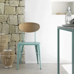 Jayso Austin Chaise en métal industriel dossier bois* Chaise De Cuisine|Chaise De Salle à Manger