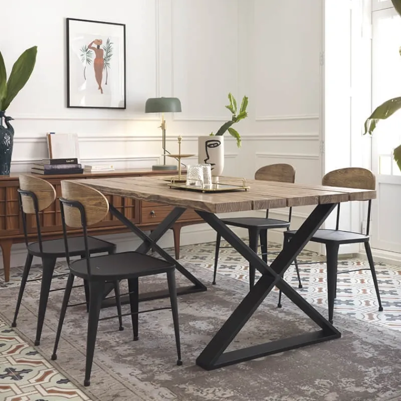 Jayso Austin Chaise en métal industriel dossier bois* Chaise De Cuisine|Chaise De Salle à Manger