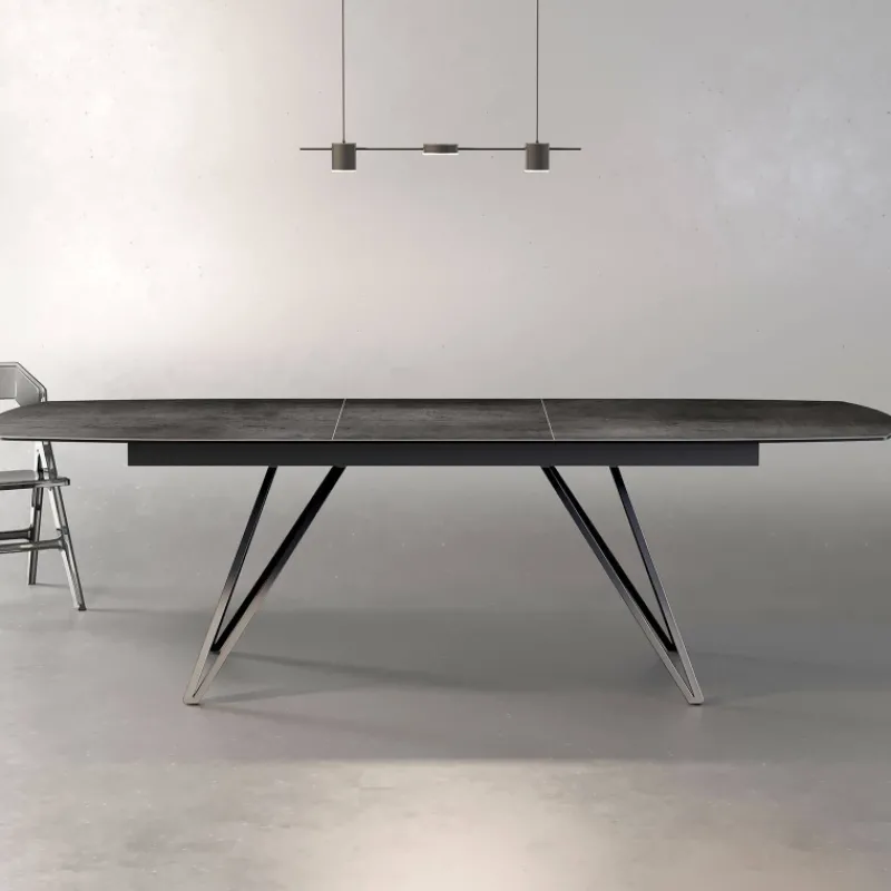 Akante BabyloneTable en céramique extensible avec pieds design en métal noir* Table De Salle à Manger