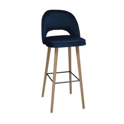 Sessio Bistrot Tabouret de bar en tissu dossier ajouré avec pieds en bois* Tabouret De Bar (assise +/- 80 Cm)
