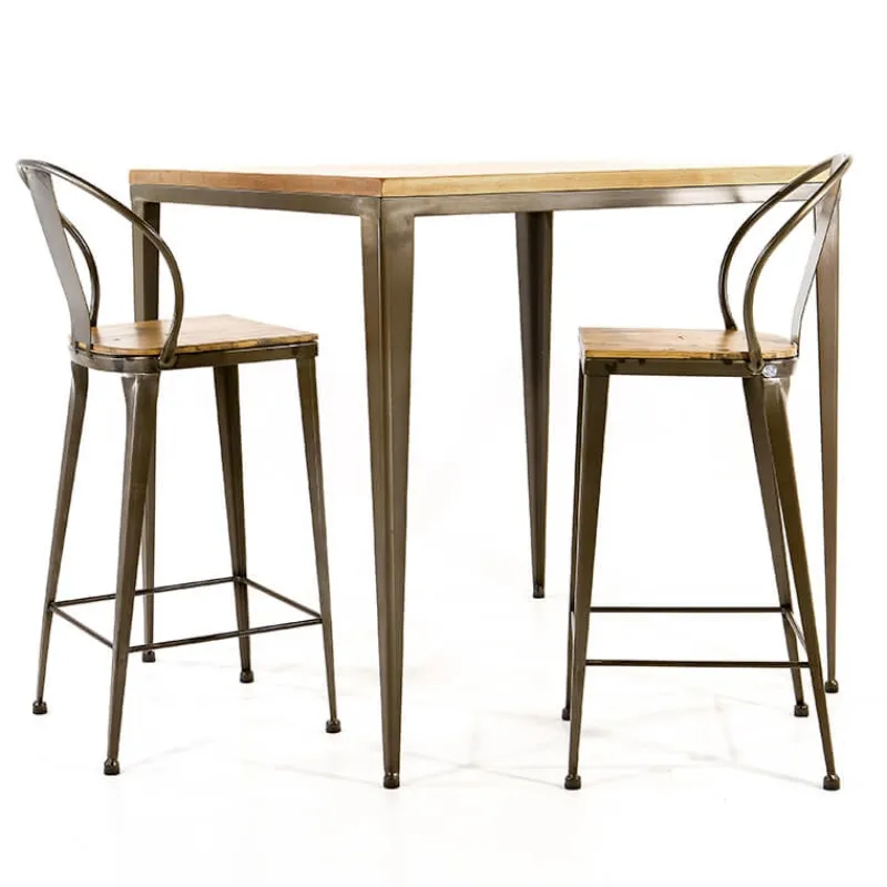 Jayso Bolonia AM412 Table industrielle carrée en métal et bois* Table De Cuisine