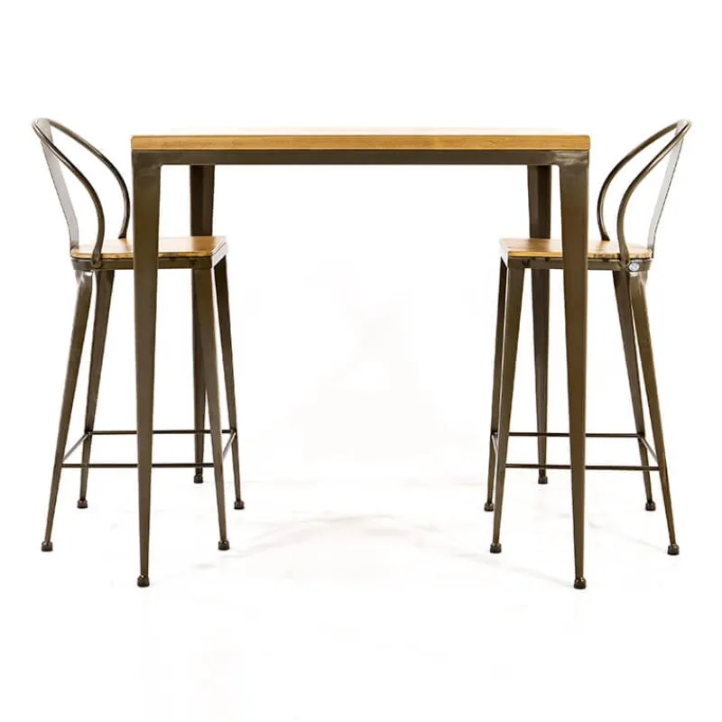 Jayso Bolonia AM412 Table industrielle carrée en métal et bois* Table De Cuisine