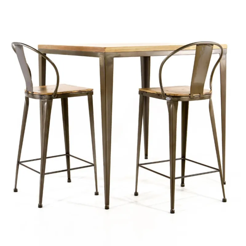 Jayso Bolonia AM412 Table industrielle carrée en métal et bois* Table De Cuisine