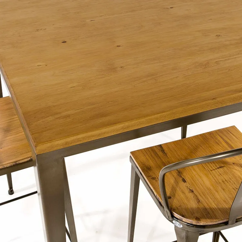 Jayso Bolonia AM412 Table industrielle carrée en métal et bois* Table De Cuisine