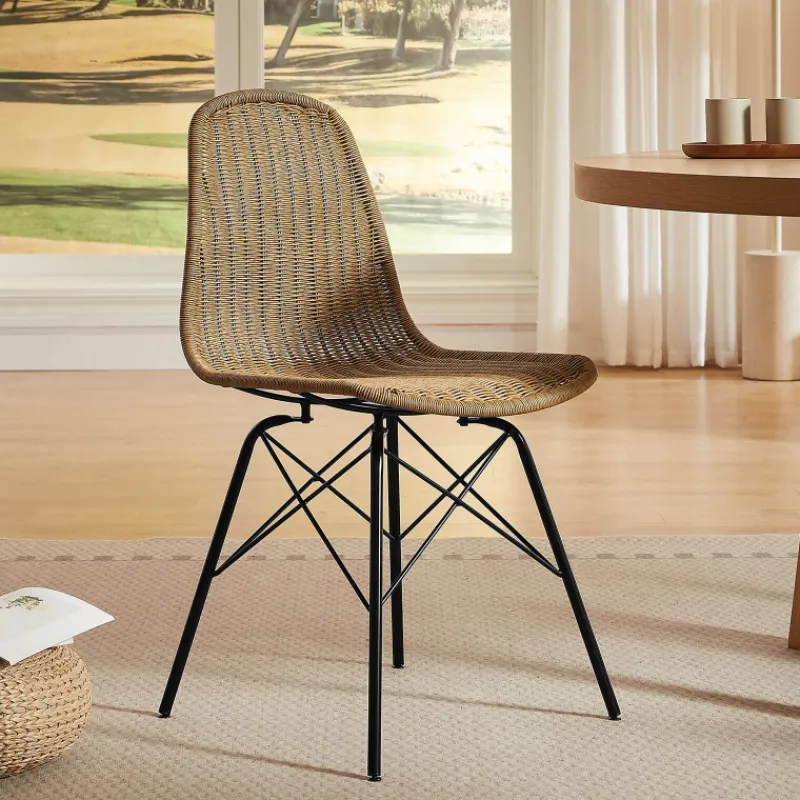 BornéoChaise tressée bohème avec pieds Eiffel* Chaise De Salle à Manger|Chaise Salon