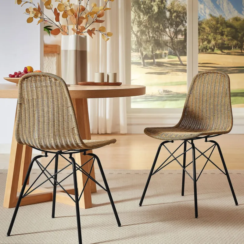 BornéoChaise tressée bohème avec pieds Eiffel* Chaise De Salle à Manger|Chaise Salon