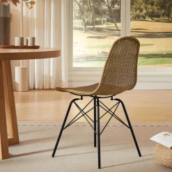 BornéoChaise tressée bohème avec pieds Eiffel* Chaise De Salle à Manger|Chaise Salon