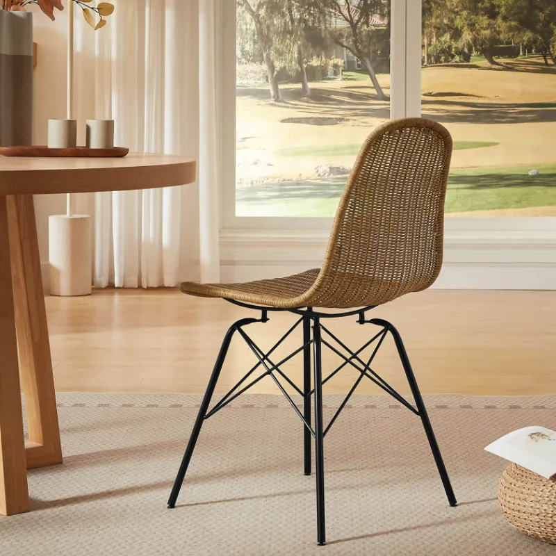 BornéoChaise tressée bohème avec pieds Eiffel* Chaise De Salle à Manger|Chaise Salon