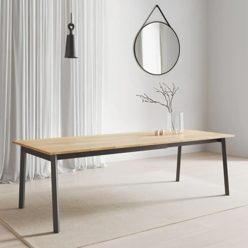 Perfecta Bérénice Table extensible en mélaminé chêne naturel avec pieds en métal noir* Table De Salle à Manger