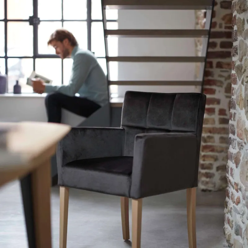 Mobitec Carré ® Fauteuil de séjour en bois et tissu* Chaise De Salle à Manger|Chaise Salon