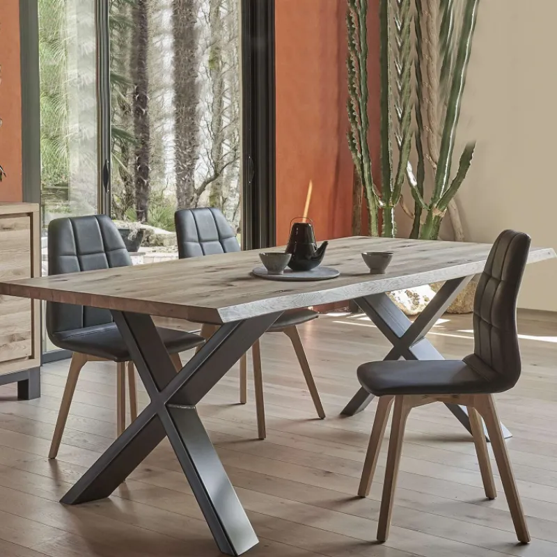 Corom export Carte Table extensible rectangulaire en chêne massif et métal pieds en X* Table De Salle à Manger