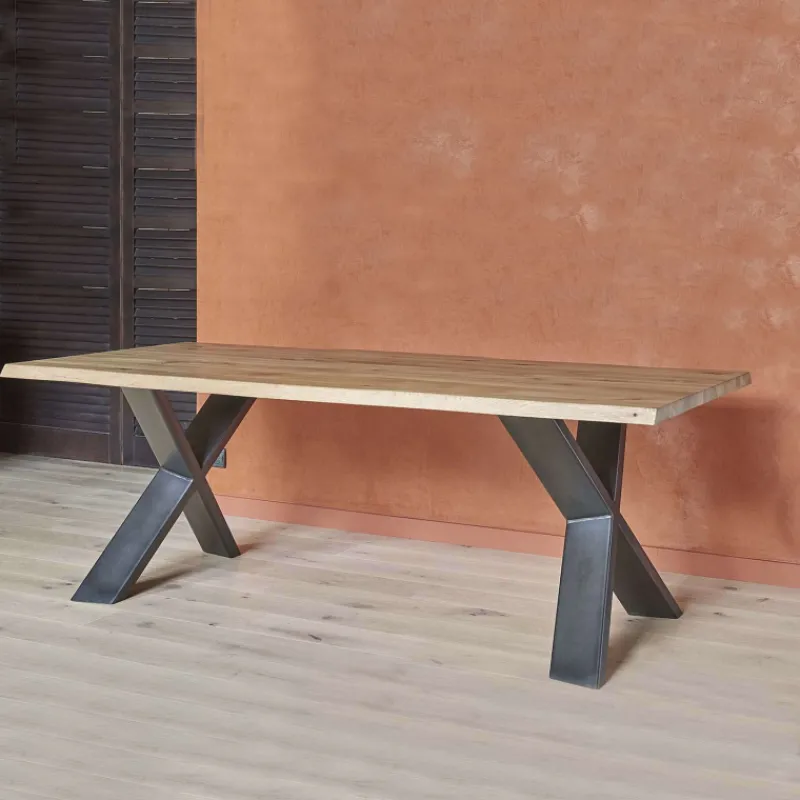 Corom export Carte Table extensible rectangulaire en chêne massif et métal pieds en X* Table De Salle à Manger