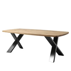 Corom export Carte Table industrielle forme tonneau en bois massif pieds croisés* Table De Salle à Manger