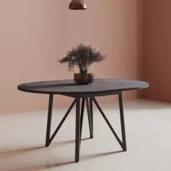 Perfecta Clair de Lune Table ronde extensible en stratifié imitation marbre avec pieds en métal anthracite* Table De Salle à Manger