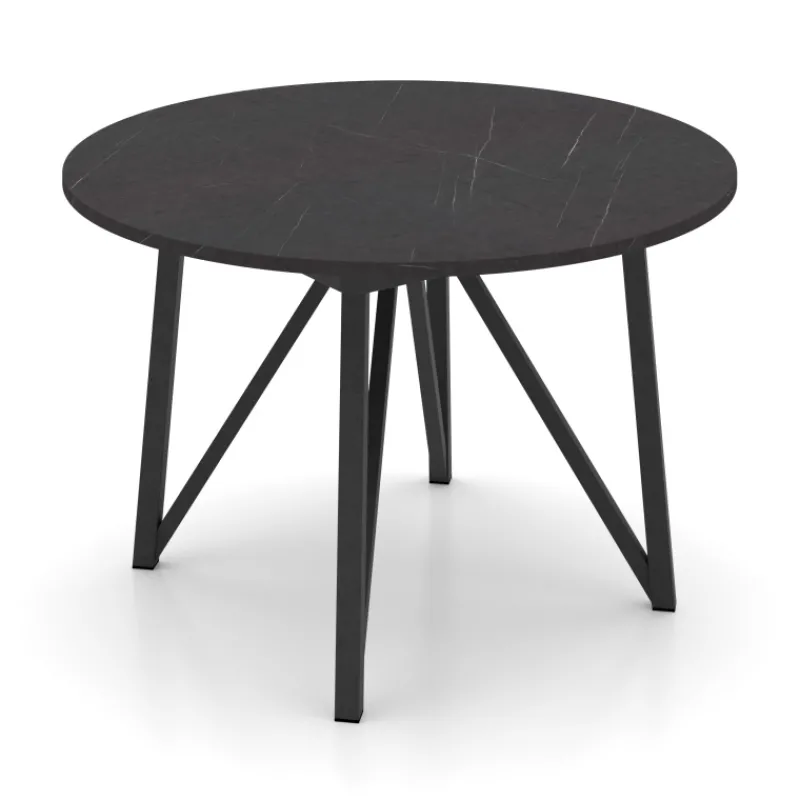 Perfecta Clair de Lune Table ronde extensible en stratifié imitation marbre avec pieds en métal anthracite* Table De Salle à Manger