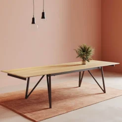 Perfecta Claire Table design extensible en mélaminé imitation chêne naturel avec pieds en métal noir* Table De Salle à Manger