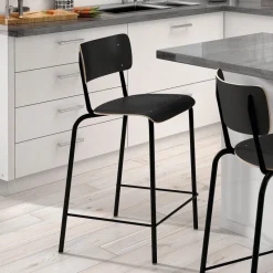 Perfecta Collège Tabouret snack vintage avec dossier en bois et métal* Tabouret Snack (assise +/- 65 Cm)|Tabouret De Bar (assise +/- 80 Cm)