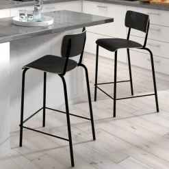 Perfecta Collège Tabouret snack vintage avec dossier en bois et métal* Tabouret Snack (assise +/- 65 Cm)|Tabouret De Bar (assise +/- 80 Cm)