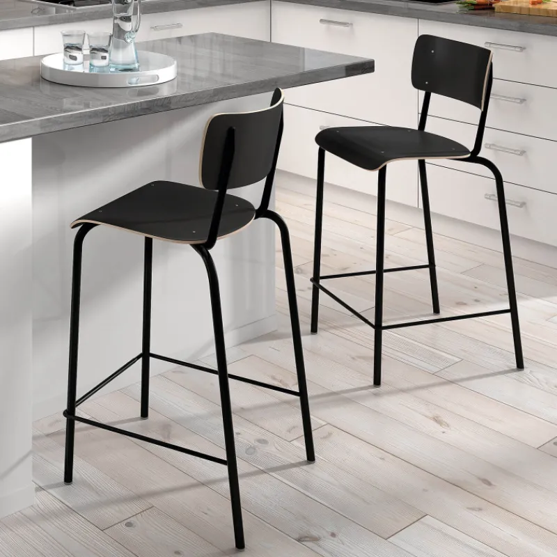 Perfecta Collège Tabouret snack vintage avec dossier en bois et métal* Tabouret Snack (assise +/- 65 Cm)|Tabouret De Bar (assise +/- 80 Cm)