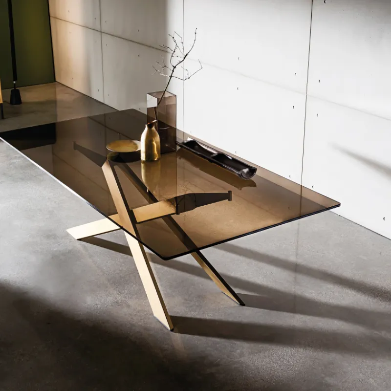 Sovet Italia Cross Sovet® Table de salle à manger design en verre et métal* Table De Salle à Manger