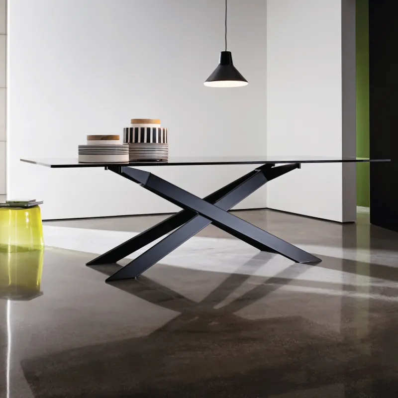 Sovet Italia Cross Sovet® Table de salle à manger design en verre et métal* Table De Salle à Manger