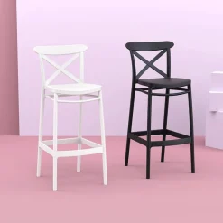 Cross Tabouret de bar moderne avec dossier en polypropylène* Tabouret De Bar (assise +/- 80 Cm)