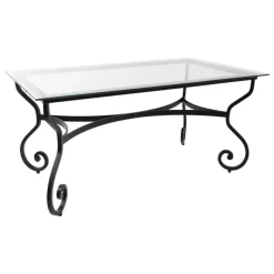 Jayso Damasco Table de jardin provençale plateau verre avec pieds en acier* Table De Jardin