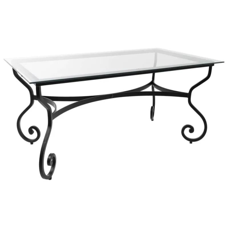 Jayso Damasco Table de jardin provençale plateau verre avec pieds en acier* Table De Jardin