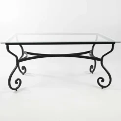 Jayso Damasco Table de jardin provençale plateau verre avec pieds en acier* Table De Jardin
