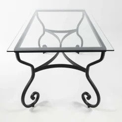 Jayso Damasco Table de jardin provençale plateau verre avec pieds en acier* Table De Jardin