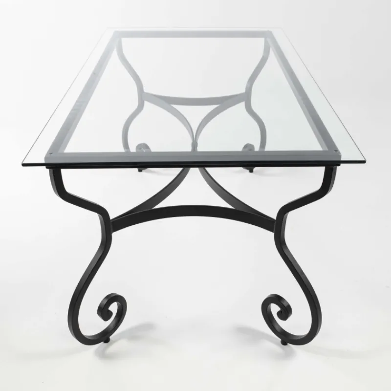 Jayso Damasco Table de jardin provençale plateau verre avec pieds en acier* Table De Jardin