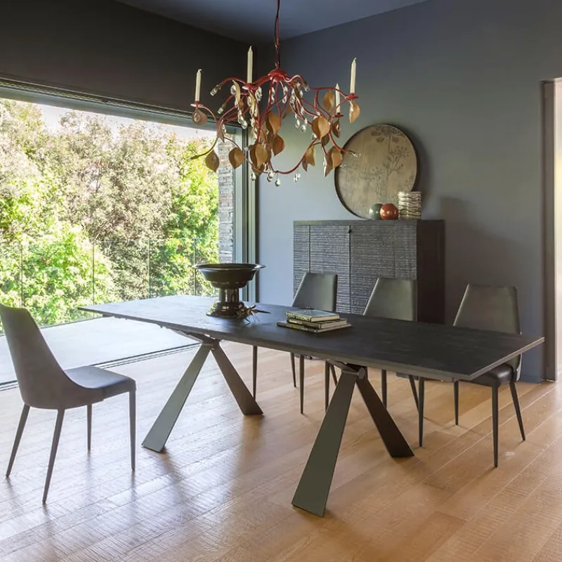 Altacom Delta Table design italienne extensible en mélaminé et pieds en X* Table De Salle à Manger