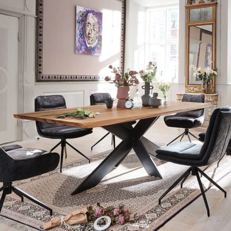 ExtrêmeTable design plateau bois massif avec pieds en métal* Table De Salle à Manger