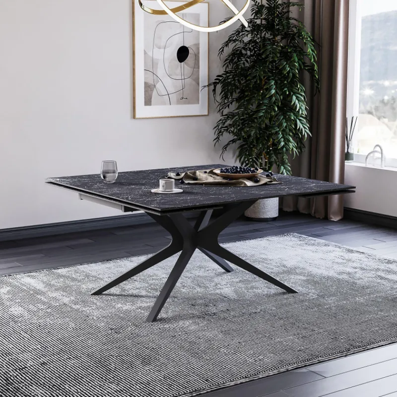 Lievens HectorTable carrée extensible en céramique design avec pieds en métal* Table De Salle à Manger