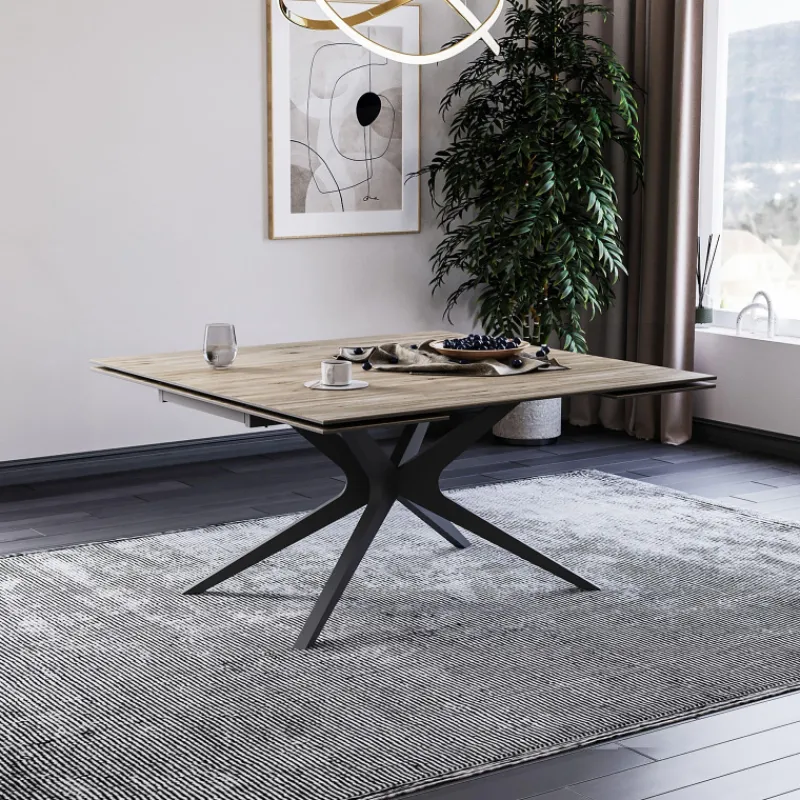 Lievens HectorTable carrée extensible en céramique design avec pieds en métal* Table De Salle à Manger